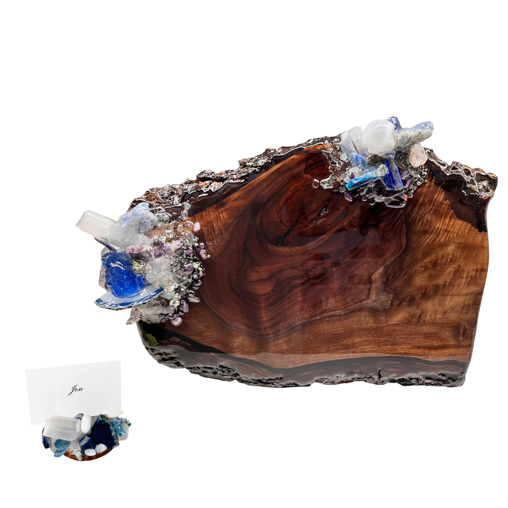 Azure Walnut & Natural Stone Place Card Holder