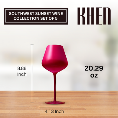 Southwest Sunset Large Colored Wine Glass Set of 5 – 20oz Vibrant Glassware for Dinner Parties