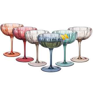 Muted Flower Coupe Cocktail Glasses Set of 6 – Elegant Colored Drinkware for Home Bar