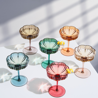 Muted Flower Coupe Cocktail Glasses Set of 6 – Elegant Colored Drinkware for Home Bar