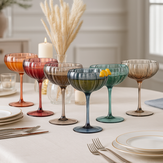 Muted Flower Coupe Cocktail Glasses Set of 6 – Elegant Colored Drinkware for Home Bar