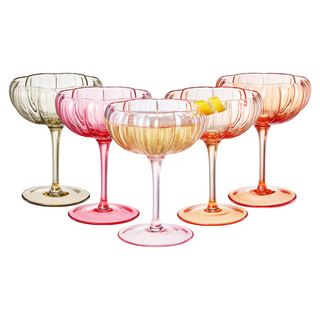 Flower Coupe Cocktail Glasses Set of 4 – Bright Colored Glassware for Cocktails & Entertaining