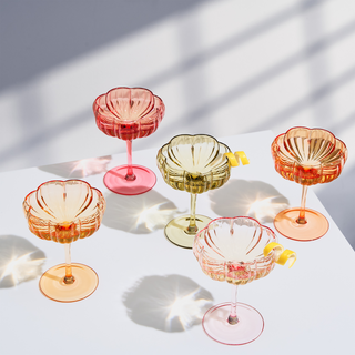 Flower Coupe Cocktail Glasses Set of 4 – Bright Colored Glassware for Cocktails & Entertaining