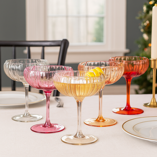 Flower Coupe Cocktail Glasses Set of 4 – Bright Colored Glassware for Cocktails & Entertaining