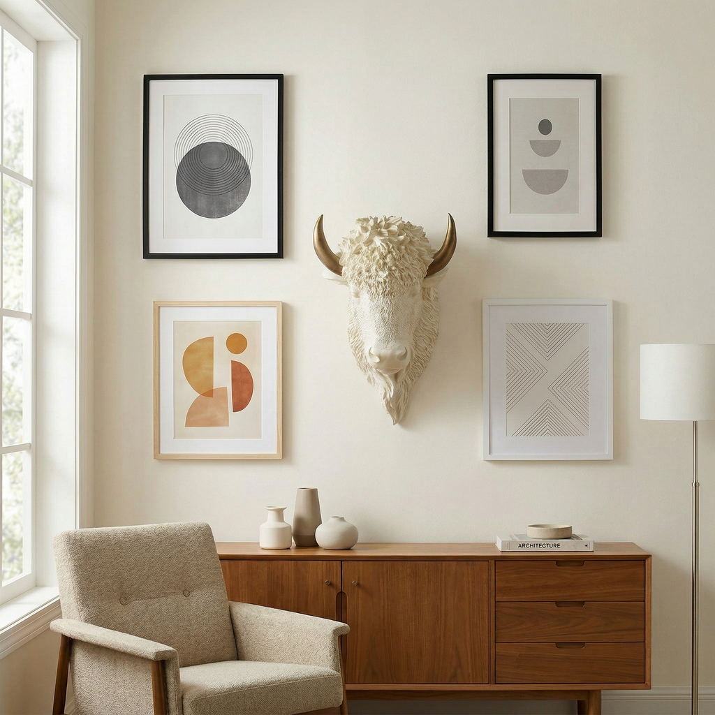 Sculpted Faux Bison Head Wall Decor