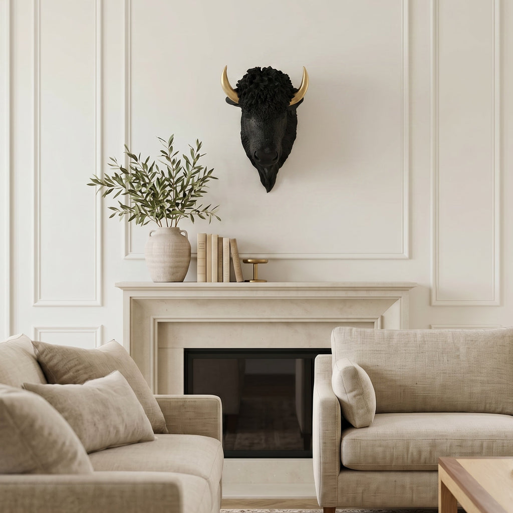 Sculpted Faux Bison Head Wall Decor