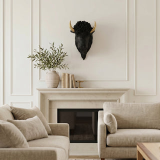 Sculpted Faux Bison Head Wall Decor