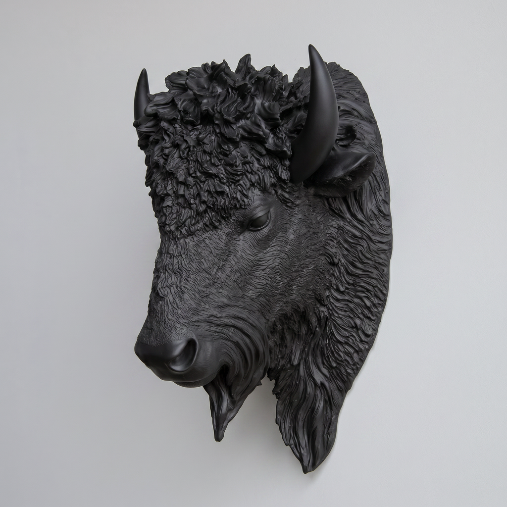 Sculpted Faux Bison Head Wall Decor