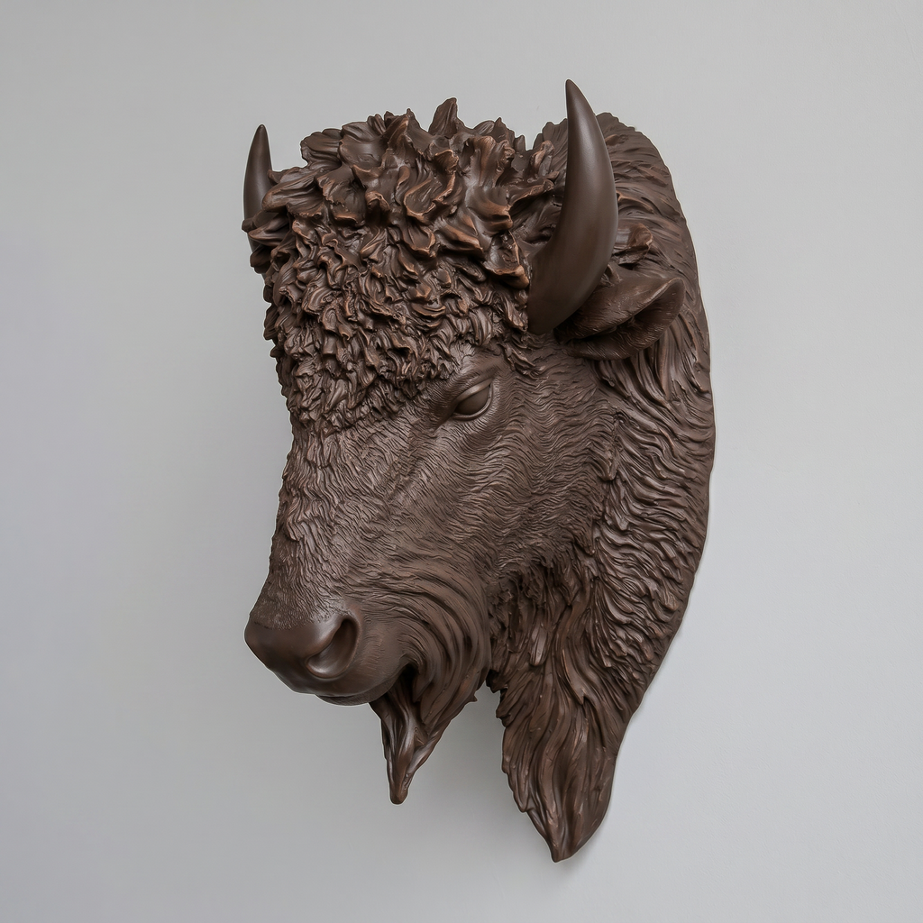 Sculpted Faux Bison Head Wall Decor