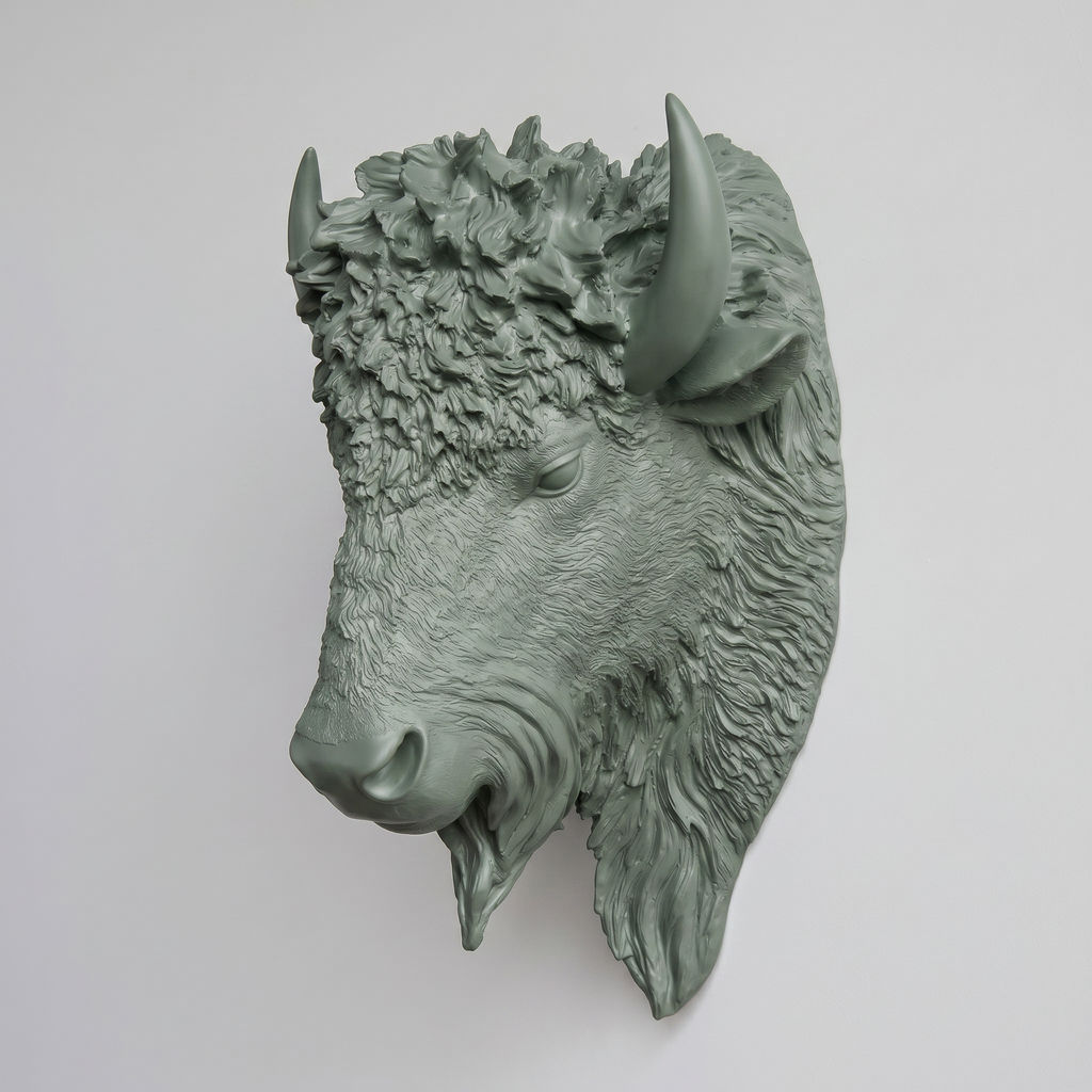 Sculpted Faux Bison Head Wall Decor