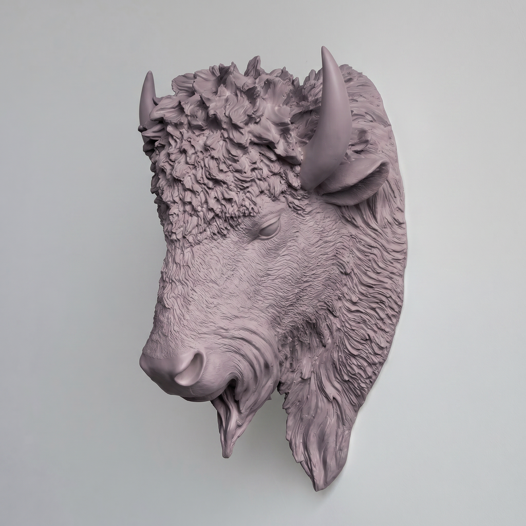 Sculpted Faux Bison Head Wall Decor