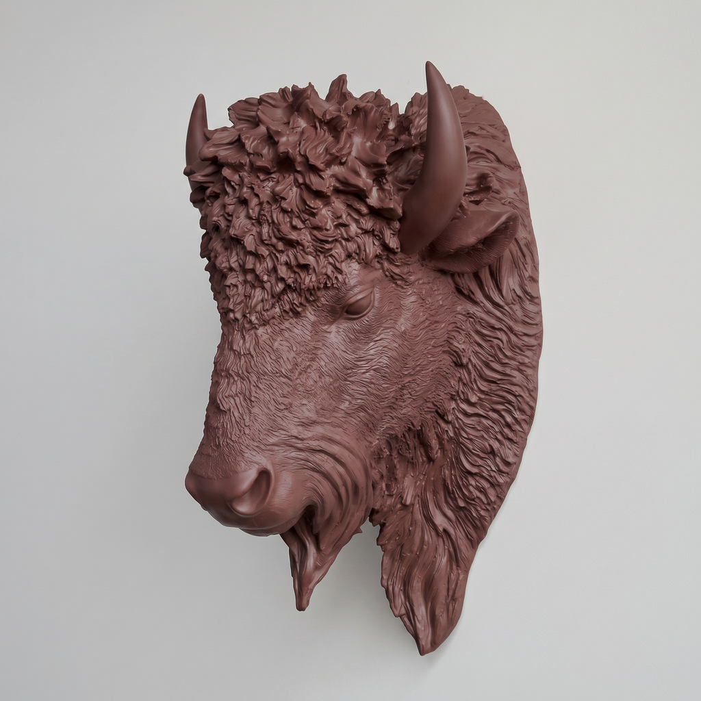 Sculpted Faux Bison Head Wall Decor