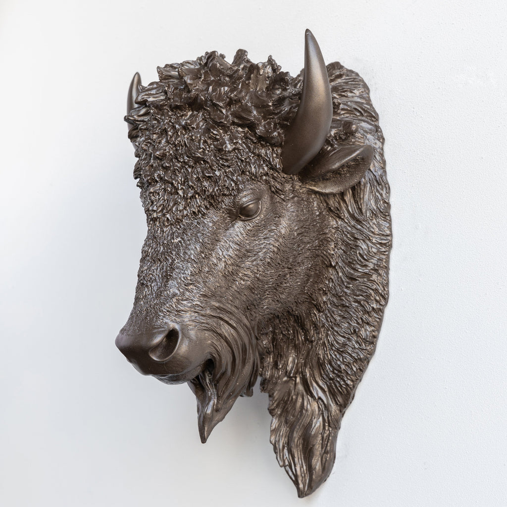 Sculpted Faux Bison Head Wall Decor