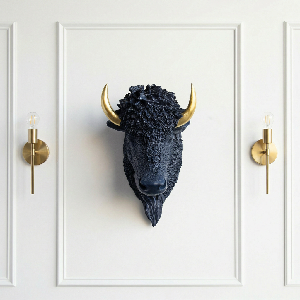 Sculpted Faux Bison Head Wall Decor