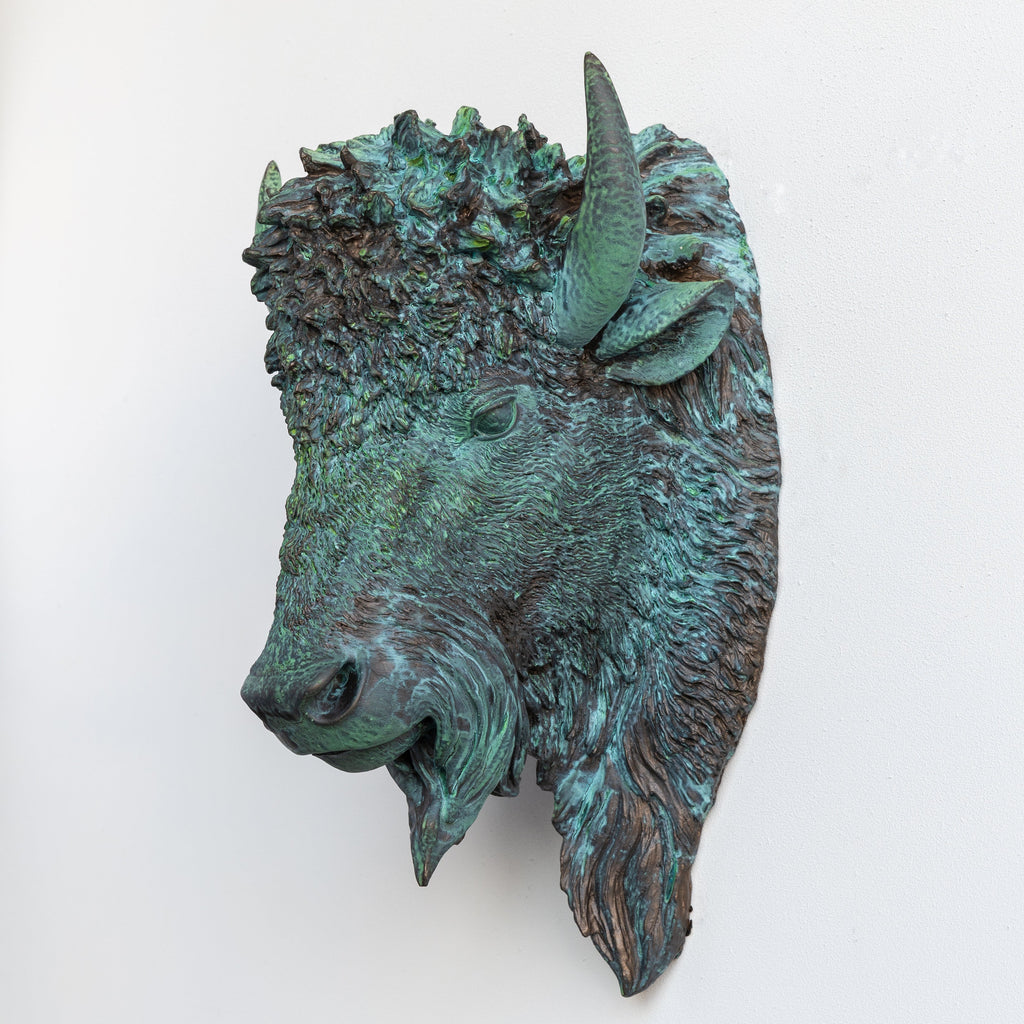 Sculpted Faux Bison Head Wall Decor