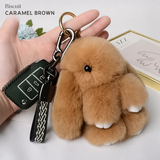 Bunny Lulu Rex Fur Key Chain Gift Set with Vintage Tin or Drawstring Bag