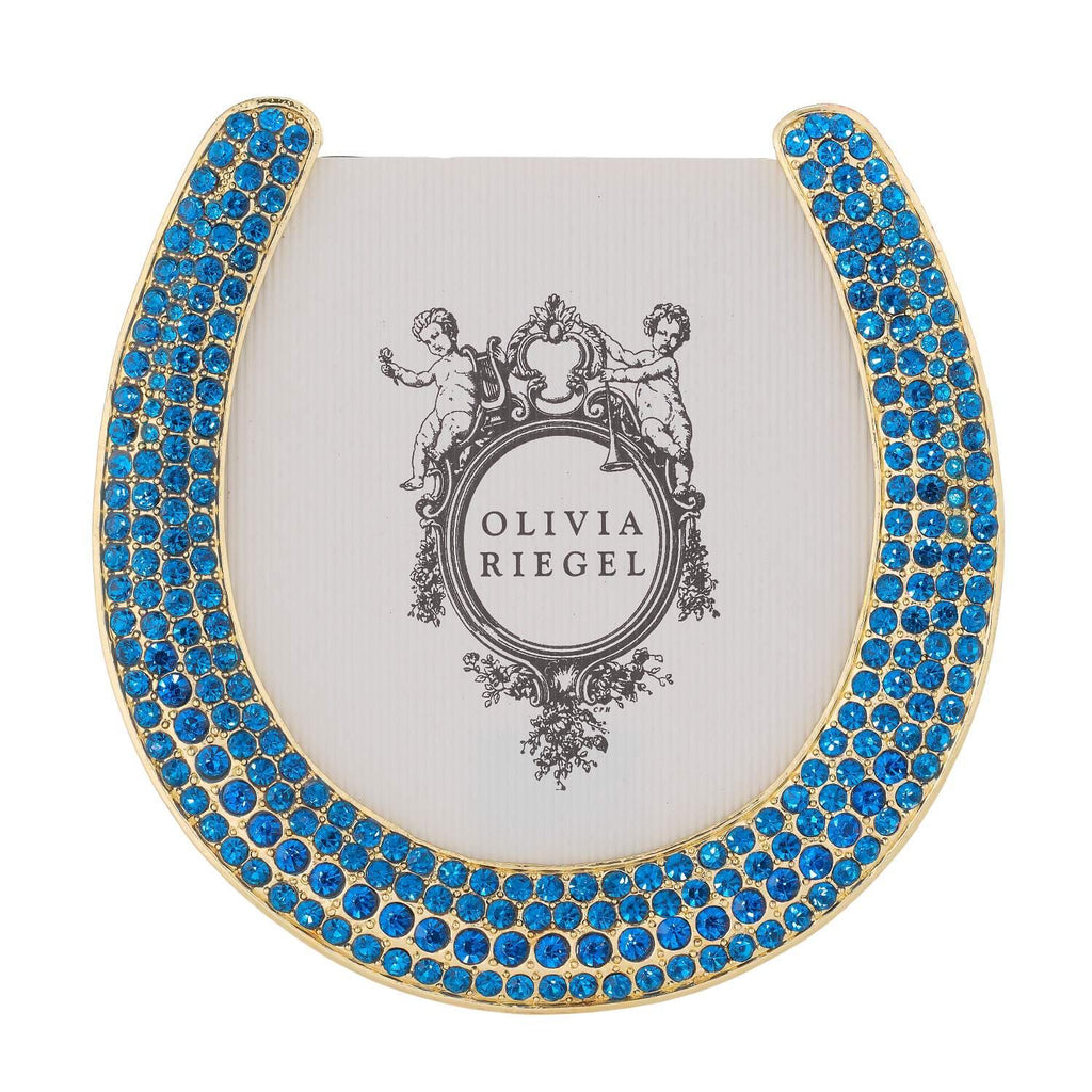 Horseshoe Picture Frame with Capri Blue Crystals, Gold