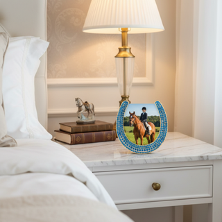 Horseshoe Picture Frame with Capri Blue Crystals, Gold