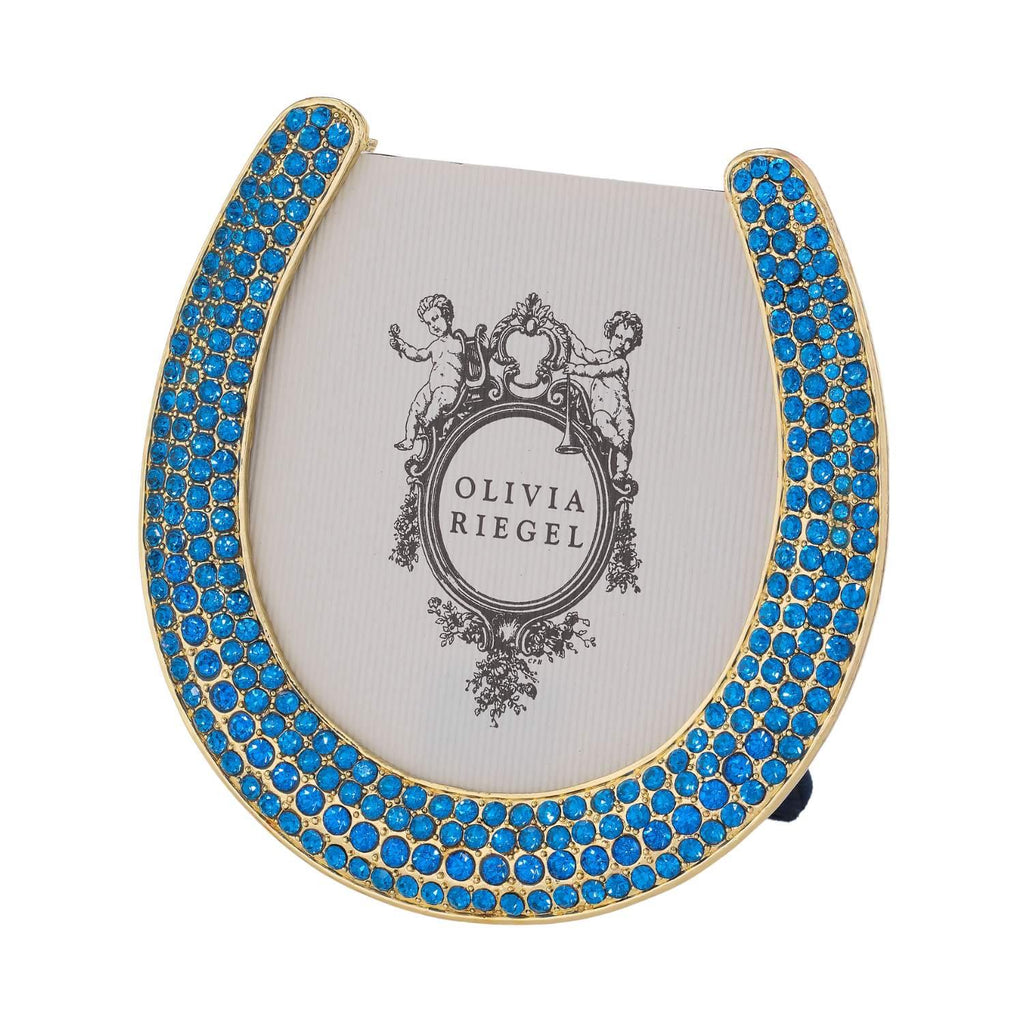 Horseshoe Picture Frame with Capri Blue Crystals, Gold
