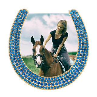 Horseshoe Picture Frame with Capri Blue Crystals, Gold