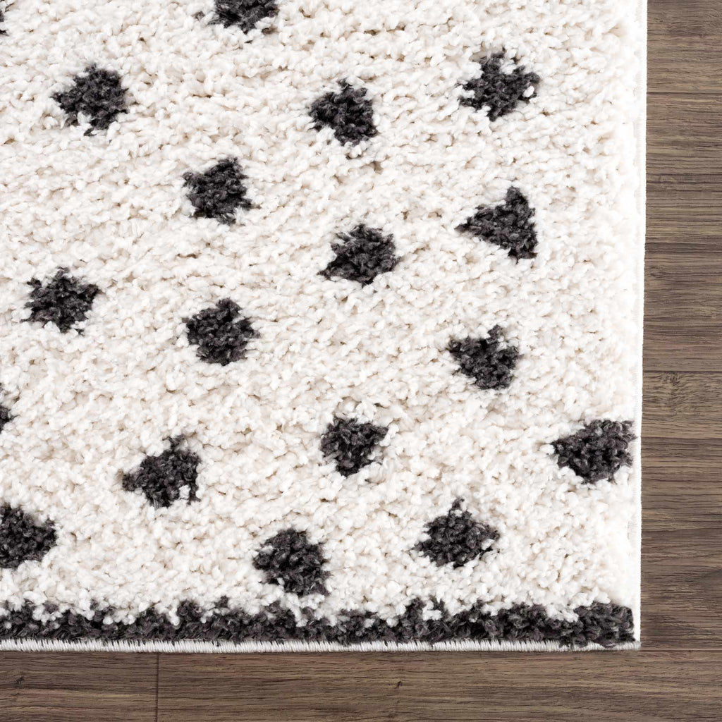 Chaia Dotted Black White Plush Rug – Modern Patterned Living Room Rug
