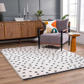 Chaia Dotted Black White Plush Rug – Modern Patterned Living Room Rug