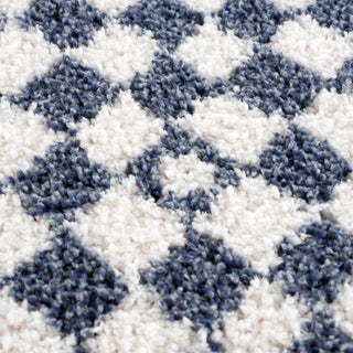 Kieu Blue White Checkered Area Rug – Modern Patterned Washable Carpet