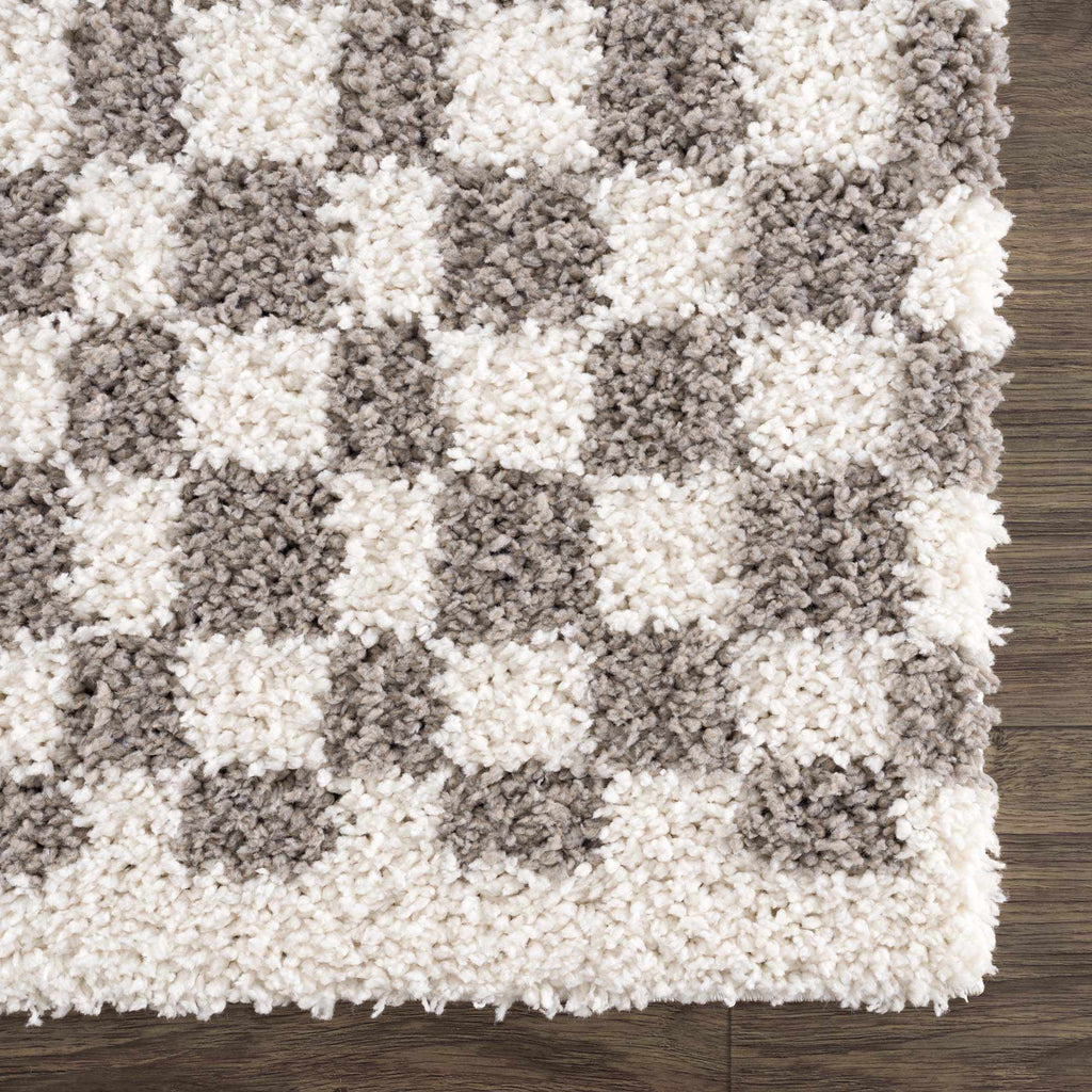 Kieu Taupe Checkered Plush Rug – Soft Modern Area Carpet for Living Room