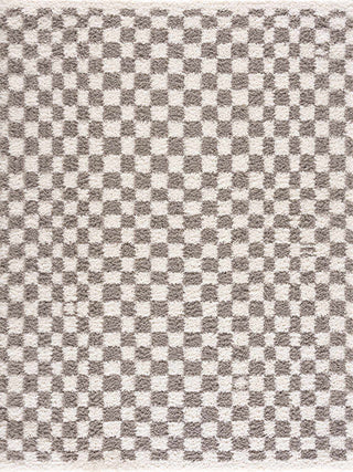 Kieu Taupe Checkered Plush Rug – Soft Modern Area Carpet for Living Room