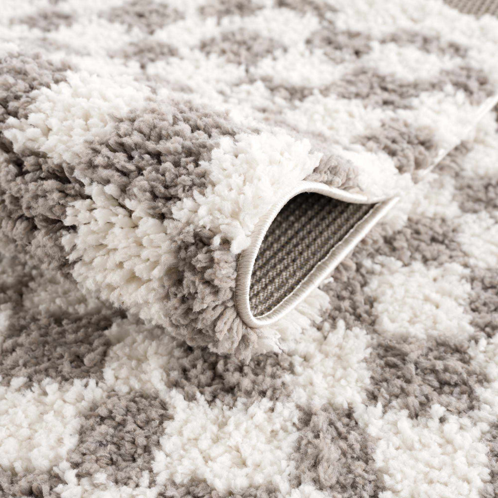 Kieu Taupe Checkered Plush Rug – Soft Modern Area Carpet for Living Room