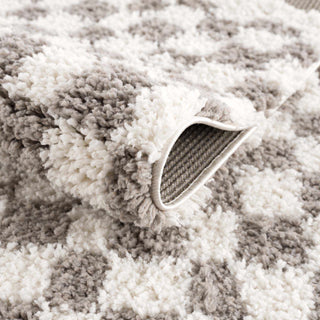 Kieu Taupe Checkered Plush Rug – Soft Modern Area Carpet for Living Room