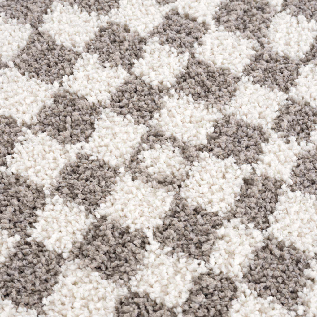 Kieu Taupe Checkered Plush Rug – Soft Modern Area Carpet for Living Room