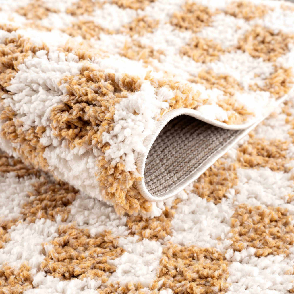 Kieu Mustard Ivory Checkered Area Rug – Modern Patterned Floor Carpet