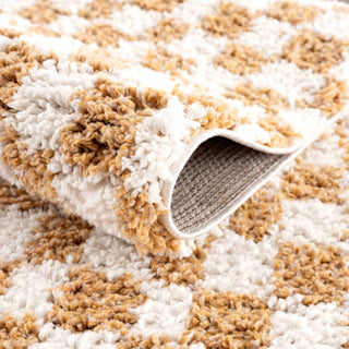 Kieu Mustard Ivory Checkered Area Rug – Modern Patterned Floor Carpet