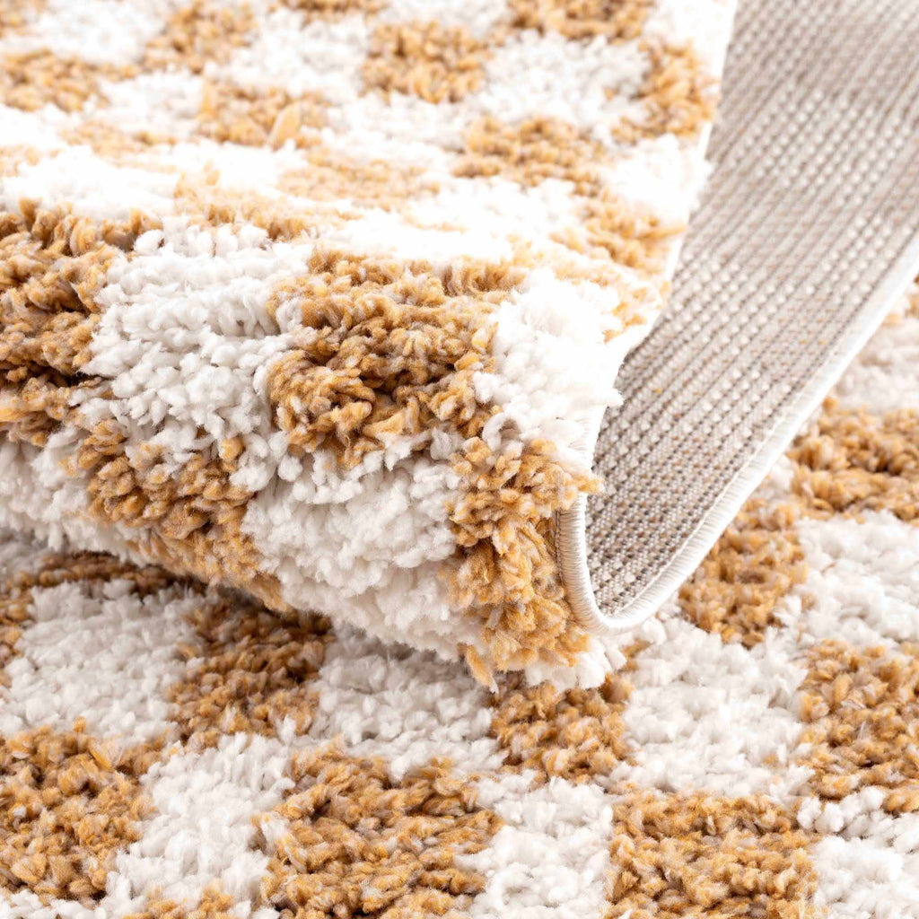 Kieu Mustard Ivory Checkered Area Rug – Modern Patterned Floor Carpet