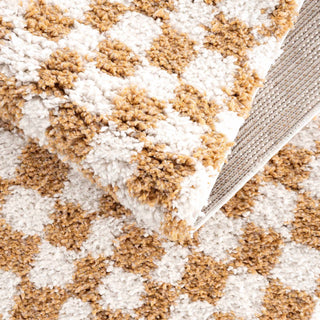 Kieu Mustard Ivory Checkered Area Rug – Modern Patterned Floor Carpet