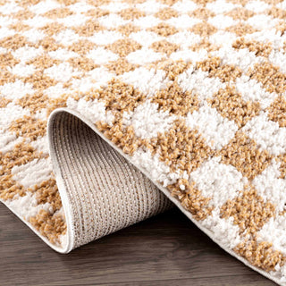 Kieu Mustard Ivory Checkered Area Rug – Modern Patterned Floor Carpet