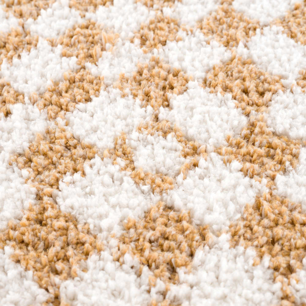 Kieu Mustard Ivory Checkered Area Rug – Modern Patterned Floor Carpet