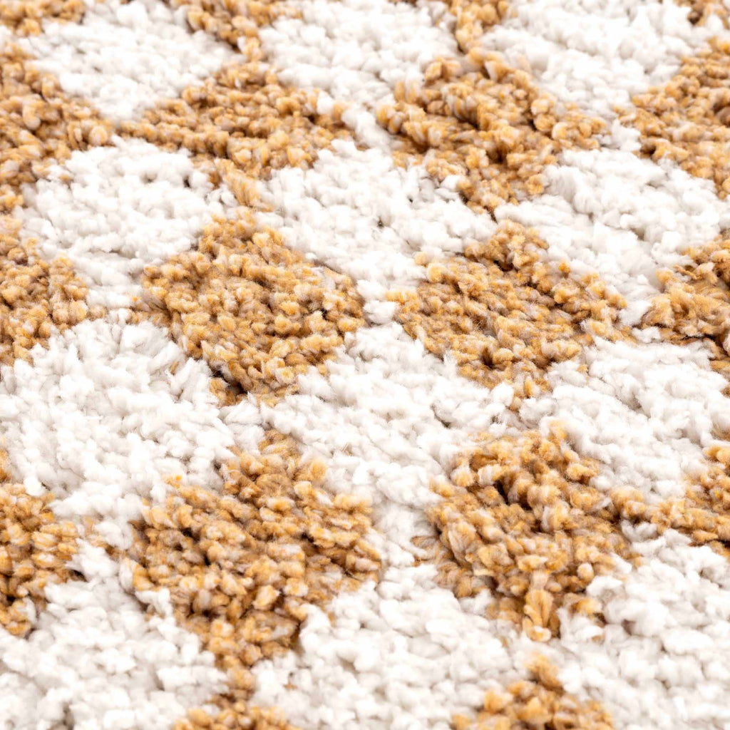 Kieu Mustard Ivory Checkered Area Rug – Modern Patterned Floor Carpet