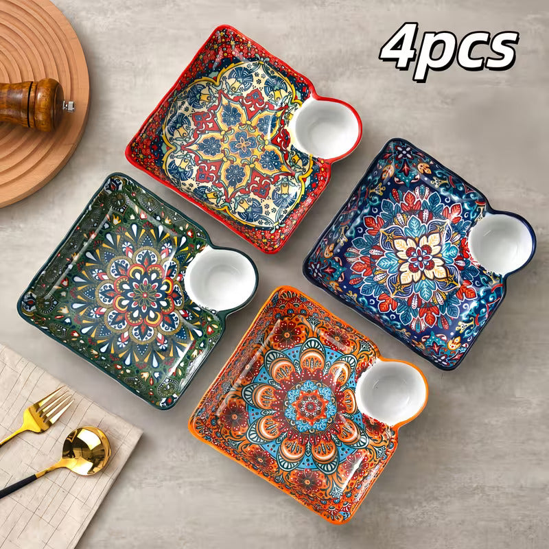 Maison Marrakech Artisan Serving Plates with Dip Bowl – Set of 4