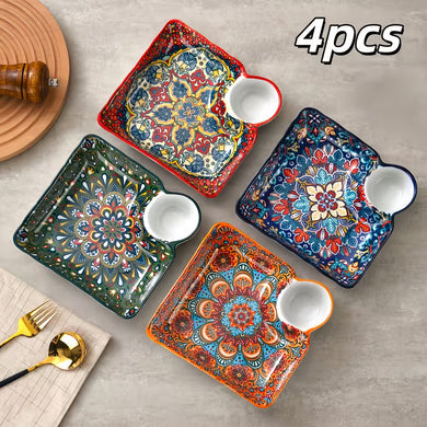 Maison Marrakech Artisan Serving Plates with Dip Bowl – Set of 4