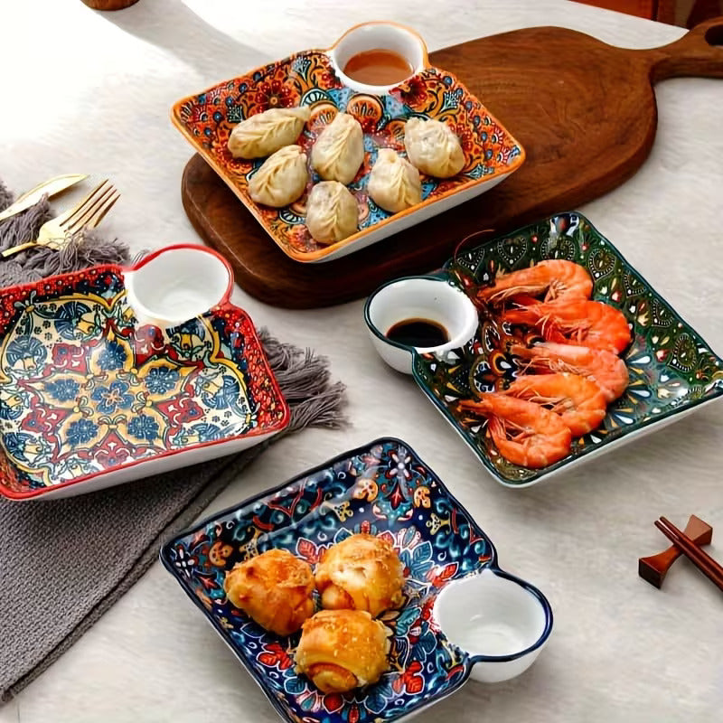 Maison Marrakech Artisan Serving Plates with Dip Bowl – Set of 4