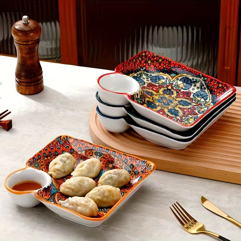 Maison Marrakech Artisan Serving Plates with Dip Bowl – Set of 4