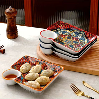 Maison Marrakech Artisan Serving Plates with Dip Bowl – Set of 4