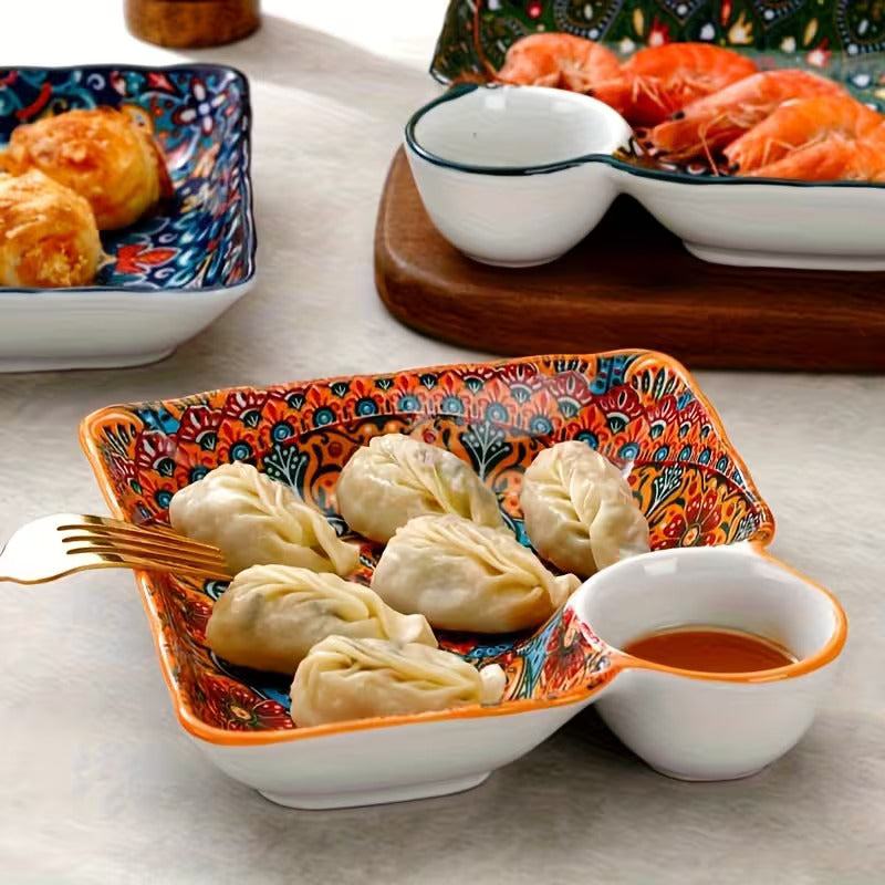 Maison Marrakech Artisan Serving Plates with Dip Bowl – Set of 4