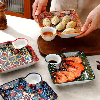 Maison Marrakech Artisan Serving Plates with Dip Bowl – Set of 4