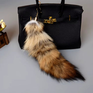 Real Fox Tail Fluffy Keychain (35-45cm) – Perfect for Handbags & Accessories