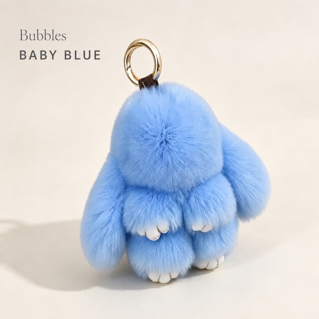Bunny Lulu Rex Fur Key Chain Gift Set with Vintage Tin or Drawstring Bag