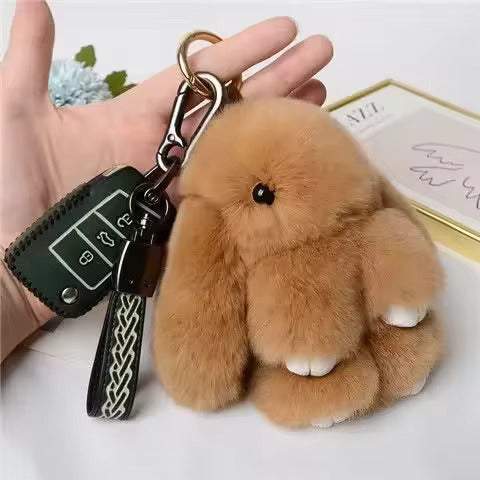 Bunny Lulu Rex Fur Key Chains with Vintage Bunny Tin Cases & Car Freshener