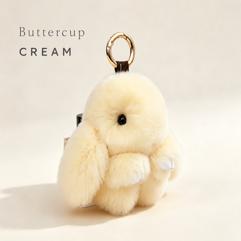 Bunny Lulu Rex Fur Key Chain Gift Set with Vintage Tin or Drawstring Bag
